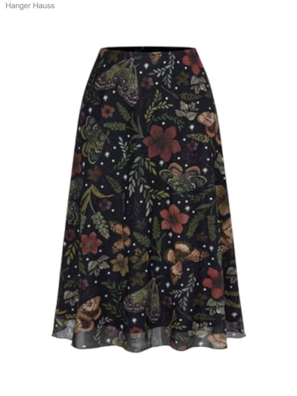 Plus Size Floral Mesh Flowy Midi A-Line Skirt Vintage Going Out